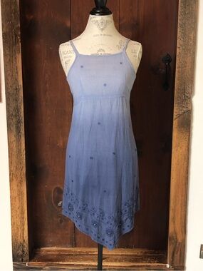 Sleeveless Light Blue Asymmetrical Embroidered Dress